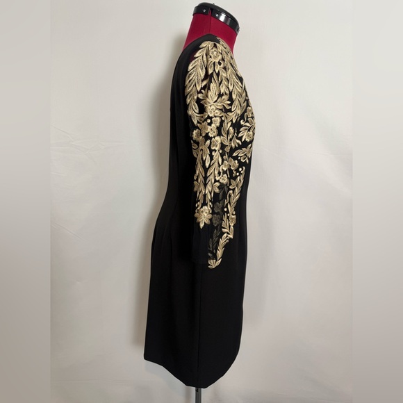 Antonio Melani Sheath Dress Women's Size 6 Black w/Gold Embroidery Sheer Sleeves - Picture 15 of 16